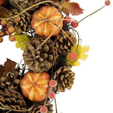 Pinecone and Pumpkin Autumn Harvest Wreath 13.5-Inch Unlit