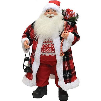 24" Red and White Santa Claus with Lantern and Gift Bag Christmas Figure