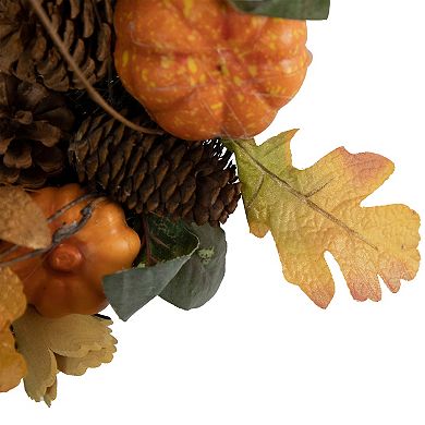 Pumpkin and Pinecone Autumn Harvest Wreath 13.5-Inch Unlit