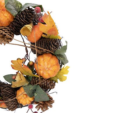 Pumpkin and Pinecone Autumn Harvest Wreath 13.5-Inch Unlit