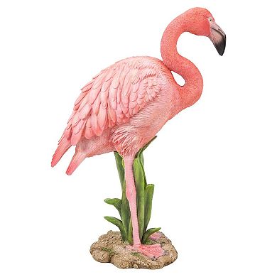 11" Pink and Black Standing Flamingo Outdoor Garden Figurine