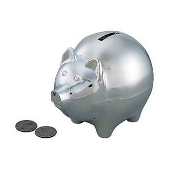5" Metallic Silver Nickel-Plated Large Piggy Coin Bank
