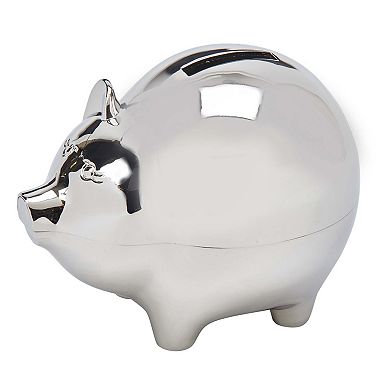 5" Metallic Silver Nickel-Plated Large Piggy Coin Bank