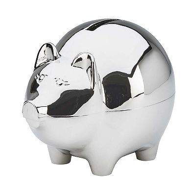 5" Metallic Silver Nickel-Plated Large Piggy Coin Bank