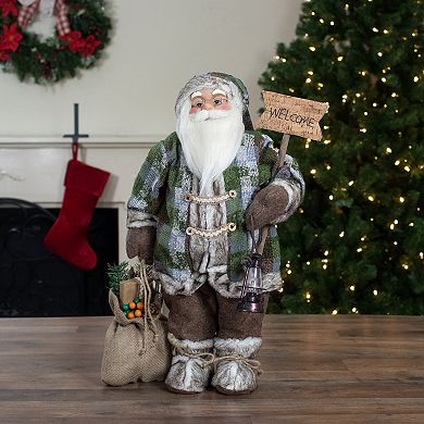 2' Standing Santa Christmas Figure Carrying a Welcome Sign