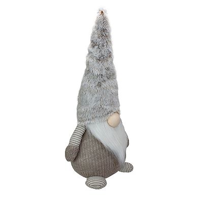 23.5" LED Lighted Brown and White Knit Gnome Christmas Figure