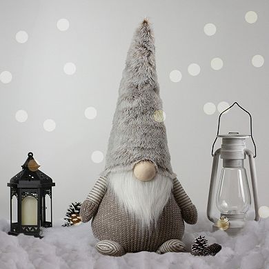 23.5" LED Lighted Brown and White Knit Gnome Christmas Figure