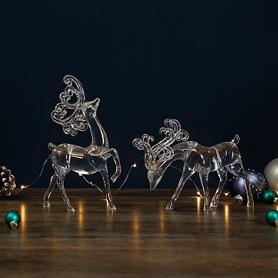 Set of 2 Clear Standing Reindeer Christmas Figurines 9.25-Inch