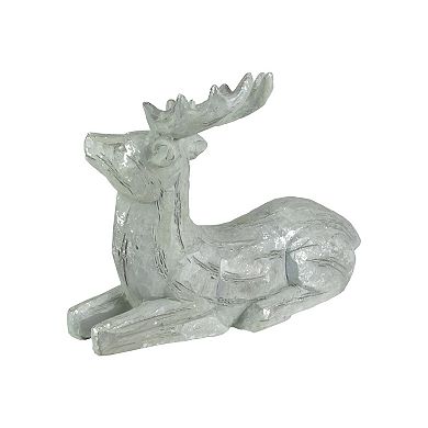 7.5" Gray and Silver Faux Wood Grain Sitting Deer Christmas Figure