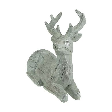 7.5" Gray and Silver Faux Wood Grain Sitting Deer Christmas Figure