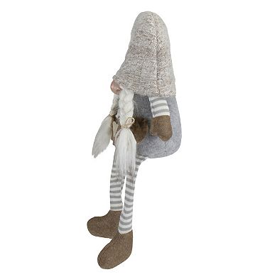 7.5" Gray and Beige Sitting Girl Christmas Gnome Figure with Braids