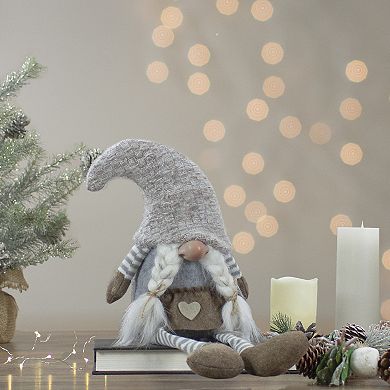 7.5" Gray and Beige Sitting Girl Christmas Gnome Figure with Braids