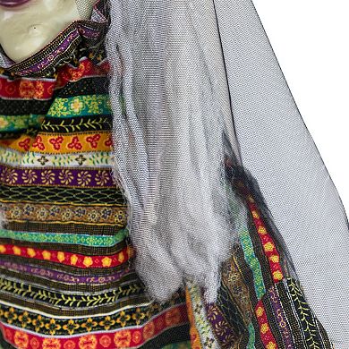 5.5' Pre-Lit Black and Green Standing Fortune Witch with Magic Ball Halloween Display