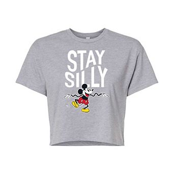 Disney's Mickey Mouse & Friends Juniors' Mickey Stay Silly Cropped Graphic Tee