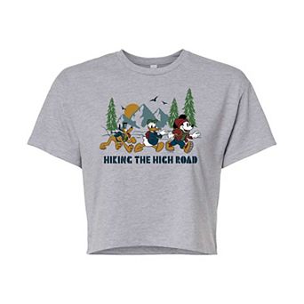 Disney's Mickey Mouse & Friends Juniors' Hiking High Road Cropped Graphic Tee