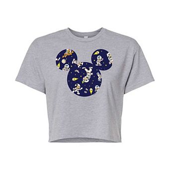 Disney's Mickey Mouse & Friends Juniors' Space Silhouette Cropped Graphic Tee