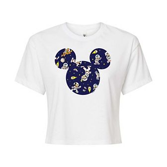 Disney's Mickey Mouse & Friends Juniors' Space Silhouette Cropped Graphic Tee
