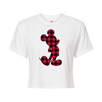 Disney's Mickey Mouse Juniors' Mickey Plaid Cropped Graphic Tee