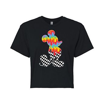 Disney's Mickey Mouse Juniors' Mickey Drip Checker Cropped Graphic Tee