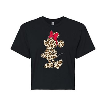 Disney's Minnie Mouse Juniors' Minnie Leopard Cropped Graphic Tee