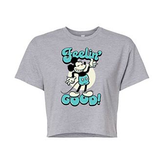 Disney's Mickey Mouse Juniors' Mickey Feelin Good Cropped Graphic Tee