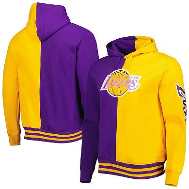 Men's Mitchell & Ness Purple/Gold Los Angeles Lakers Hardwood Classics Split Pullover Hoodie