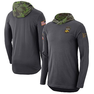 Men's Nike Anthracite Iowa Hawkeyes Military Long Sleeve Hoodie T-Shirt