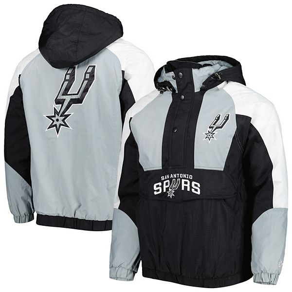 Men's Starter Black San Antonio Spurs Body Check Raglan Hoodie Half-Zip  Jacket