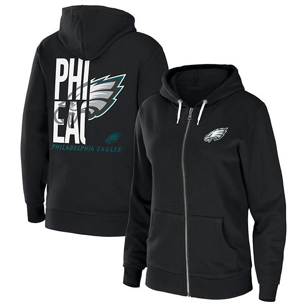 Women's Wear by Erin Andrews Black Philadelphia Eagles Cropped Sponge Fleece Pullover Hoodie Size: Small