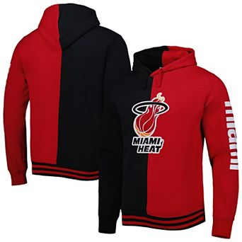 Men's Mitchell & Ness Black/Red Miami Heat Hardwood Classics Split Pullover Hoodie