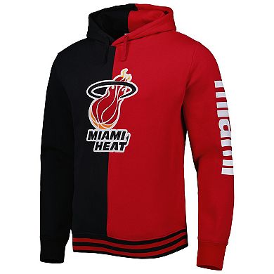 Men's Mitchell & Ness Black/Red Miami Heat Hardwood Classics Split Pullover Hoodie