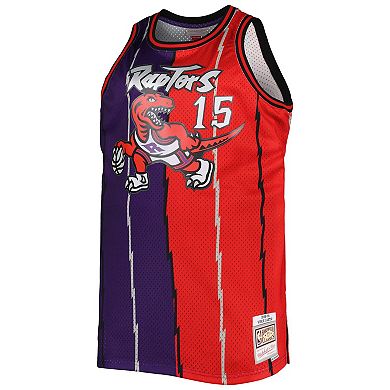 Men's Mitchell & Ness Vince Carter Purple/Red Toronto Raptors Big & Tall Hardwood Classics 1998/99 Split Swingman Jersey