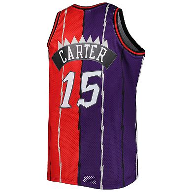 Men's Mitchell & Ness Vince Carter Purple/Red Toronto Raptors Big & Tall Hardwood Classics 1998/99 Split Swingman Jersey