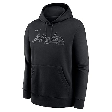 Men's Nike Atlanta Braves Pitch Black Wordmark Club Fleece Pullover Hoodie