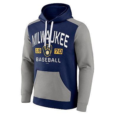 Men's Fanatics Branded Navy/Gray Milwaukee Brewers Chip In Team Pullover Hoodie