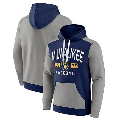 Men's Fanatics Branded Navy/Gray Milwaukee Brewers Chip In Team Pullover Hoodie