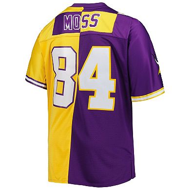 Men's Mitchell & Ness Randy Moss Purple/Gold Minnesota Vikings Big & Tall Split Legacy Retired Player Replica Jersey