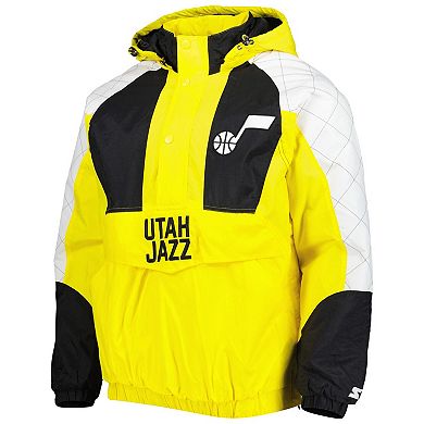 Men's Starter Gold Utah Jazz Body Check Raglan Hoodie Half-Zip Jacket