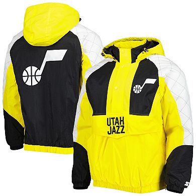 Men's Starter Gold Utah Jazz Body Check Raglan Hoodie Half-Zip Jacket