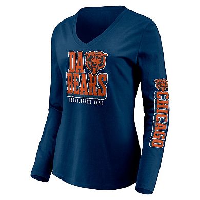 Women's Fanatics Branded Navy Chicago Bears Hometown Collection V-Neck Long Sleeve T-Shirt