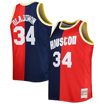 Men's Mitchell & Ness Hakeem Olajuwon Navy/Red Houston Rockets Big & Tall Hardwood Classics 1993/94 Split Swingman Jersey