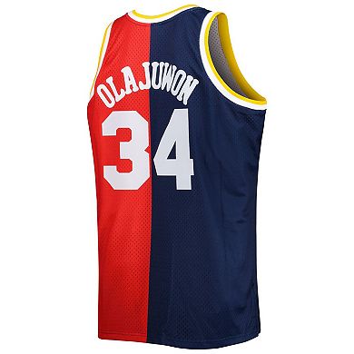 Men's Mitchell & Ness Hakeem Olajuwon Navy/Red Houston Rockets Big & Tall Hardwood Classics 1993/94 Split Swingman Jersey