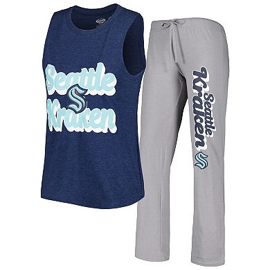 Women's Concepts Sport Deep Sea Blue/Gray Seattle Kraken Meter Muscle Tank Top & Pants Sleep Set
