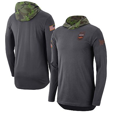 Men's Nike Anthracite Oklahoma State Cowboys Military Long Sleeve Hoodie T-Shirt