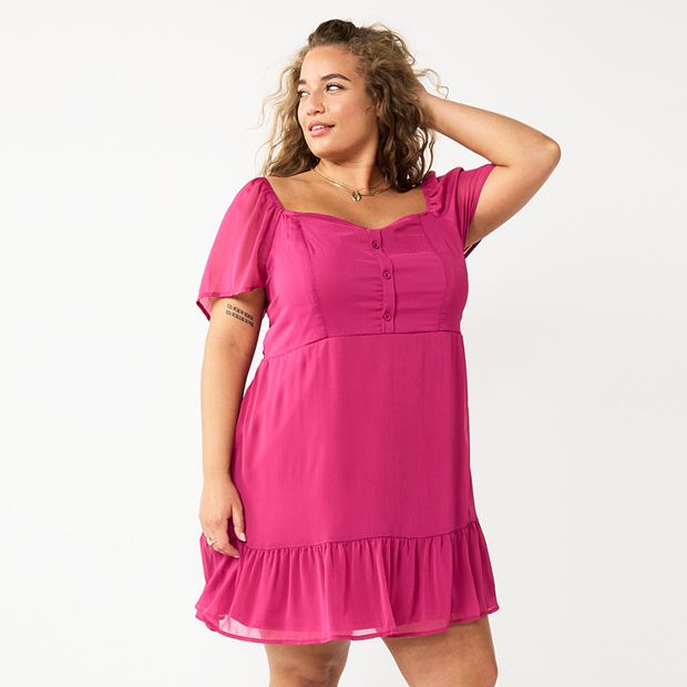 Juniors Plus Size Live To Be Spoiled Flutter Sleeve Skater Dress