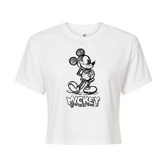Disney's Mickey Mouse & Friends Juniors' Mickey Sketch Cropped Graphic Tee