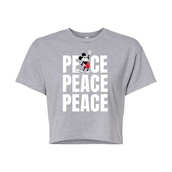 Disney's Mickey Mouse & Friends Juniors' Mickey Peace Cropped Graphic Tee