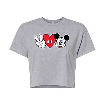 Disney's Mickey Mouse & Friends Juniors' Peace Love Mickey Cropped Graphic Tee