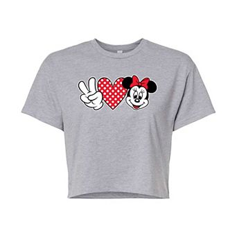 Disney's Mickey Mouse & Friends Juniors' Peace Love Minnie Cropped Graphic Tee