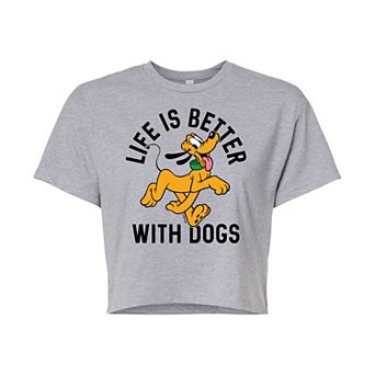 Disney's Mickey Mouse & Friends Juniors' Pluto Life Is Better With Dogs Cropped Graphic Tee